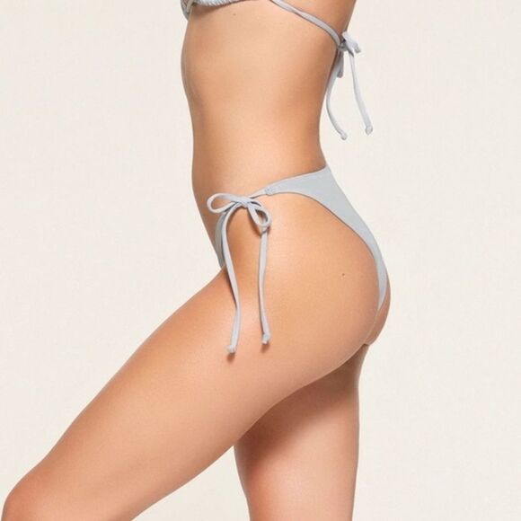 NWT SKIMS Denim Swim Dippy Tie Cheeky Bikini Swim Bottom In Light Blue - Picture 2 of 7